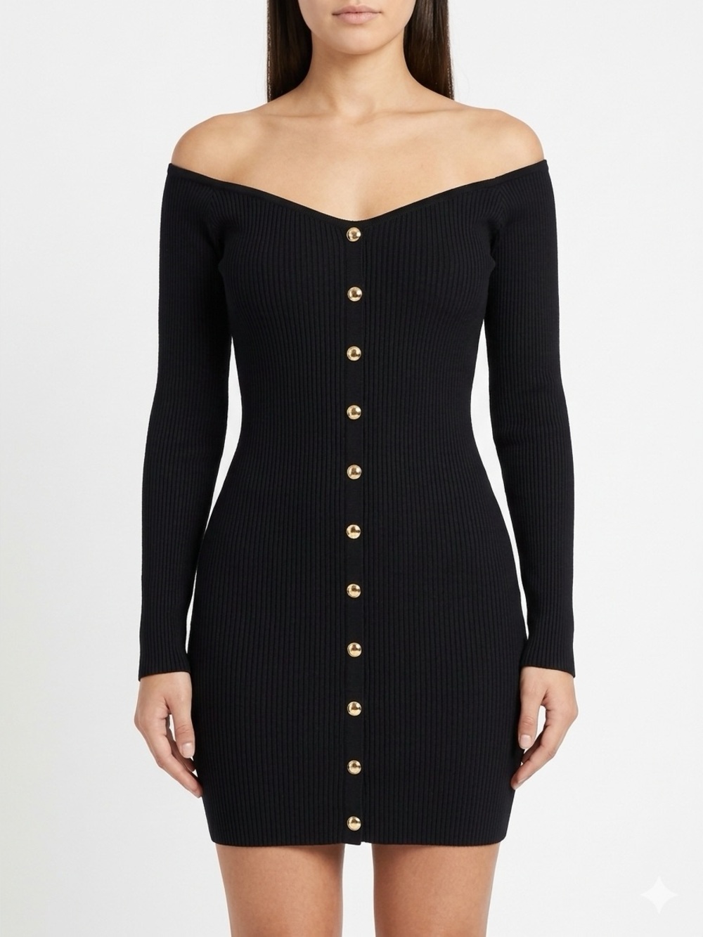 Hera Collection Black Gold Long Sleeve Ribbed Mini Dress M